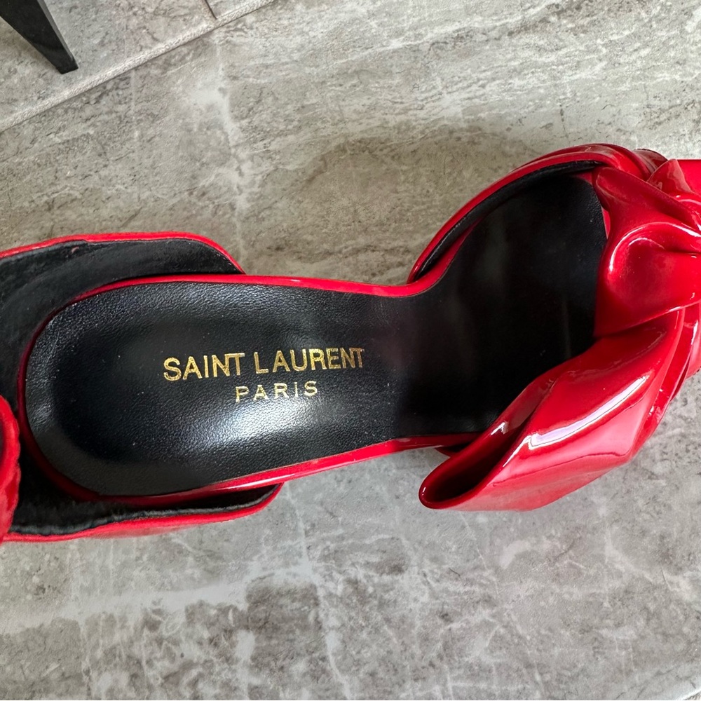 Saint Laurent Red Patent Leather Bow Ankle Strap Heels - Made in Italy - Size 37 - Picture 10 of 14